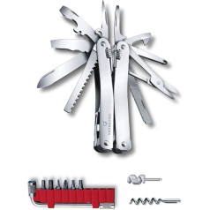 VICTORINOX Swiss Tool Spirit X Plus 35 funkcijų šveicariškas daugiafunkcis įrankis su užrakinamais ašmenimis ir odiniu dėklu sidabrinės spalvos