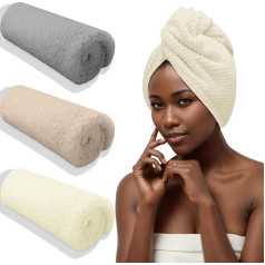 YHPDYL Plaukų turbanas Mikropluošto plaukų apvyniojimas moterims Šlapių plaukų turbanas visoms šukuosenoms Anti-frizz Didelis plaukų džiovinimo rankšluostis su mygtuku 3 vnt.