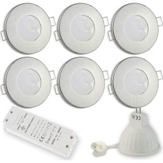 6 x LED įleidžiamieji prožektoriai super flat 12 V MR16 - tinka vonios kambariui, naudoti lauke, IP44 - 55-60 mm skylė - vonios kambarys, apvalus prožektorius prožektorius.