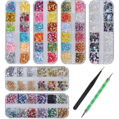 Niceneeded 6 dėžutės Holographic Nail Sequins Shapes Mixed Iridescent Glitter Flakes Flower DIY dizainas Manikiūras nagų meno dekoracijos su nagų meno taško gręžimo rašikliu ir pincetu