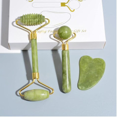 3 dalių Nefrito veido formavimo įrankis Roller Massager Gua Sha dovanų rinkinys Akmens Nefrito Gua Sha įbrėžimų masažuoklis moterims Amp Roller for Face Scraper Eye Roller for Swollen A