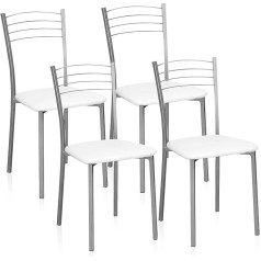 Hogar24 Es 4 valgomojo kėdžių rinkinys virtuvei, Nova modelis | Metalinės kėdės | Pilka ir balta | Matmenys: 40 cm (plotis) x 41 cm (ilgis) x 85 cm (aukštis)