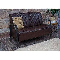 Mendler HWC-H10 2 vietų sofa 2 vietų metalinė dirbtinės odos pramoninio dizaino vintažinė ruda