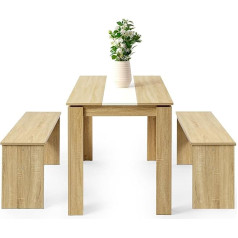 Lafeur Valgomojo stalas su 2 suolais 3 dalių komplektas 110 x 70 x 75 cm Virtuvės kėdės Stalo baldai Valgomojo komplektas Praktiškas sėdimųjų vietų komplektas Baltas ir ąžuolinis