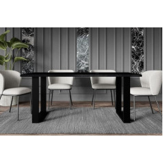 Altdecor KLYN U valgomojo stalas, idealiai tinka kaip virtuvės arba svetainės stalas, tvirtos konstrukcijos, pagamintas iš baldų plokštės, 160 x 90 x 75 cm, juodas blizgus / juodas