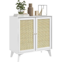 Homcom Bokso spintelė Boho dizainas Dvigubos durys 2 pakopų virtuvės bufetas su rotango priekiu 80 x 40 x 85 cm balta