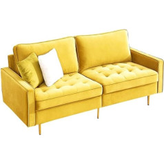 Drsm XYEJL Šiuolaikinė sofa, sofa lova su 2 pagalvėlėmis, aksomo audinio sofa, kampinė sofa su tvirtu mediniu rėmu ir auksinėmis metalinėmis kojelėmis, lengvai valoma, skirta svetainei, miegamajam, paauglių kambariui, namams, geltona