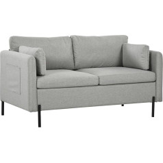 Homcom 2 sėdimų vietų sofa svetainei iš lino efekto audinio ir plieno su šoninėmis kišenėmis, 143 x 73 x 77 cm, pilka
