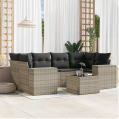 Homgoday Sodo sofos komplektas 7 dalių su pagalvėlėmis šviesiai pilka poliratano, baldų komplektas sofa lova svetainės sofa, lauko sodo sofos komplektas, lauko tipas3254659