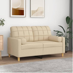 Ccciner 2 vietų sofa su dekoratyvine pagalvėle, kreminė, 120 cm audinys, moderni 2 vietų sofa su dekoratyvinėmis pagalvėlėmis, suteikianti jaukumo ir stiliaus Sofos ir sofos