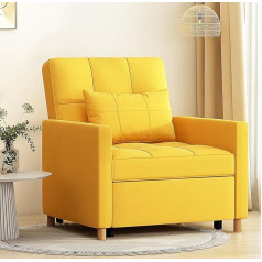Yodolla Miegamasis krėslas, 3-in-1 išskleidžiama sofa-lova su lovos funkcija, konvertuojamas miegamasis krėslas, reguliuojamas viengulis krėslas su šonine kišene, skirtas mažoms erdvėms, svetainei (geltonas)
