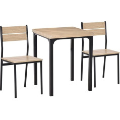 Homcom 3 dalių valgomojo komplektas, valgomojo stalo komplektas, MDF medienos natūralios tekstūros stalas, metalinis ir juodas, 1 stalas ir 2 kėdės.