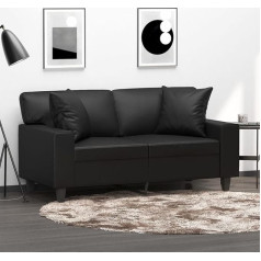 Ccciner 2 vietų sofa su dekoratyvinėmis pagalvėlėmis, juoda, 120 cm, dirbtinė oda, moderni 2 vietų sofa iš dirbtinės odos su dekoratyvinėmis pagalvėlėmis, skirta poilsiui ir pramogoms Sofos ir sofos