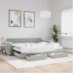 Lapooh Dviaukštė ištiesiama su stalčiais šviesiai pilka 90x200 cm aksomas, sofa lova, dienos lova, sofa lova, sofa lova, jaunimo lova, lovos rėmas, sofa lova 3197001