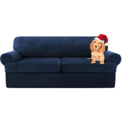 Shuojia Įtempiamas aksomo sofos dangtelis T-formos sofos apsauginis dangtelis su elastiniu reguliavimo dirželiu, Slipcovers sofoms su atskiromis T formos pagalvėlėmis 1/2/3 sėdynėms (tamsiai mėlyna, X-2 sėdynės-3 vnt.)