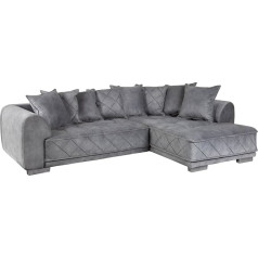 Riess Ambiente Decadencia Moderni XXL kampinė sofa 319 cm Sidabrinis pilkas aksomas su pagalvėlėmis Kampinė sofa su aksominiu užvalkalu