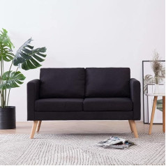 Hommdiy Sofa Medžiaginė sofa 2 sėdimųjų vietų / 3 sėdimųjų vietų minkšta sofa Lounge Couch Wood Design (juoda 2 sėdimųjų vietų)
