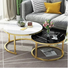 Generisch Modernus apvalus metalinio rėmo sukraunamas kavos staliukas su marmuro efekto stiklo viršumi Stilingi lizdiniai stalai namams, biurui ar svetainei 70 cm juoda+50 cm balta Idealiai tinka