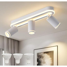 MYCUL LED lubų prožektorius 3 lemputės Pasukamas 350° kampu lubų šviestuvas su mažesniu švytėjimu 27 W + 3 x 5 W GU10 prožektoriai, 3000 K šiltos baltos spalvos lubų prožektorius Modernus lubų šviestuvas Virtuvės prožektorius,