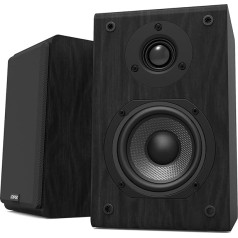 LONPOO LP42 pasyviųjų knygų garsiakalbių pora, 75 W*2 Hi-Fi garso klasikiniai mediniai garsiakalbiai su 4 colių anglies pluošto žemų dažnių garsiakalbiu ir 0,75 colių šilko kupolo aukštų dažnių garsiakalbiu (medžio tekstūros juoda)