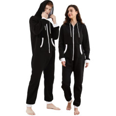 Dodheah Unisex Onesie Juoda pižama Onesie Jumpsuit Jumpsuits Miegmaišiai Šeimos laisvalaikio drabužiai su gobtuvu Zip