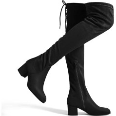 DREAM PAIRS Damen Overknees Schnürstiefel Langer Schaft Wildleder Warme Kniehohe Stiefel mit 5,6 cm Blockabsatz