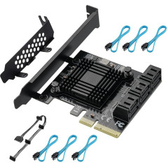 PCIE 4X SATA kortelė su 6 prievadais, 6 SATA kabeliais ir žemo profilio laikikliu, PCIE ir SATA 3.0 6Gb/s valdiklis, PCIE ir SATA išplėtimo kortelė, SATA valdiklis, SATA PCIE kortelė, ASM1166 lustas
