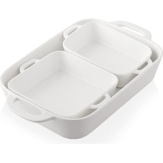 SWEEJAR Home Keraminių kepimo indų rinkinys, stačiakampio formos kepimo indai, skirti kepimui, virtuvei, lazanijai, banketui ir kasdieniam naudojimui, 12,8 x 8,9 colio porcelianiniai kepimo indai (balti)