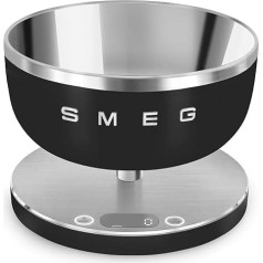 Smeg, Skaitmeninės virtuvės svarstyklės KSC01BLMWWW Nuimamas nerūdijančio plieno dubuo Keturi matavimo vienetai g/ml ir lb.oz/fl.oz su taros funkcija, didžiausia talpa 5 kg, juodos spalvos
