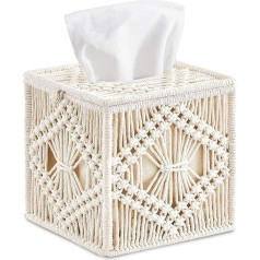 Audinių dėžutės dangtelis Kvadratinis austas Macrame servetėlių organizatorius Boho dekoro audinių laikiklis vonios kambario miegamojo komodai Gyvenamasis kambarys Biuras