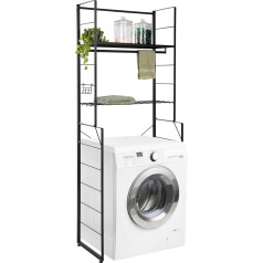 ONVAYA® skalbyklės lentyna, juoda, su drabužių bėgeliu ir 4 kabliukais, idealiai tinka virš skalbyklės, džiovyklės ar tualeto, metalinė tualeto lentyna