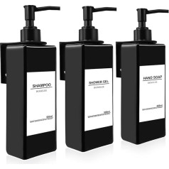 500 ml muilo dozatorius sieninis montavimo rinkinys 500 ml muilo dozatorius sieninis juodas muilo dozatorius be gręžimo Plastikinis siurblio dozatorius su piltuvėliu ir vandeniui atspariomis etiketėmis, skirtas virtuvei, vonios kambariui