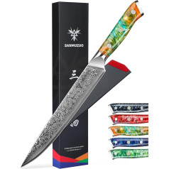 Damasko plieno pjaustymo peilis 23 cm mėsos peilis - Xuan serija - VG10 Damasko plieno virėjo peilis kumpio peilis su dervos rankena (Dream Orange)