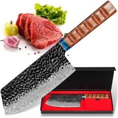 kyushublade Damasko peilis Mėsininko kirvis Profesionalus 16,6 cm kiniškas virėjo peilis, mėsos peilis, pagamintas iš 67 sluoksnių Damasko plieno, Nakiri peilis, virtuvinis peilis, tinkamas mėsai, daržovėms, dovanų dėžutė