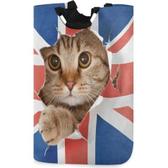Moyyo Cute Cat Looking Through UK Laundry Basket 52L Large Laundry Basket Foldable with Handles Foldable Storage Carry Bag for Bedroom Bathroom