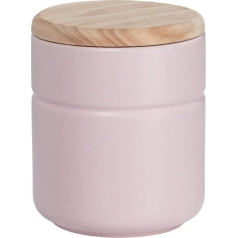 Elegantiškas atspalvis, stiklainis, virtuvės indas su mediniu dangteliu, matinis, porcelianinis (600 ml, rožinis)