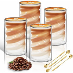 Dvigubų sienelių Latte Macchiato stiklinės 4 x 400 ml kapučino kavos stiklinės iš borosilikatinio stiklo Šaltos kavos šiltos stiklinės puodeliai Stiklas su 4 šaukšteliais