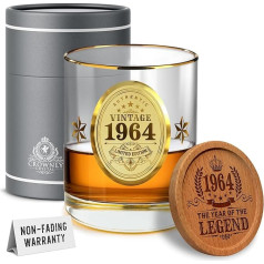 CROWNLY CRYSTAL® 60-asis gimtadienis Žmogus 1964 m. Personalizuotos dovanos Vyrų viskio taurių rinkinys 60-ojo gimtadienio dekoracijos Geriamųjų taurių rinkinys Vyro dovana vaikinui Senelio dovana Vyrų dovanos