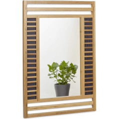 Relaxdays bambuko veidrodis Dydis: 70 x 50 x 2 cm Vonios sieninis veidrodis Dekoratyvinis bambuko medžio rėmas Elegantiškas aksesuaras vonios kambariui, gyvenamajam kambariui, prieškambariui ir kt. Medinis veidrodis, natūralios rudos spalvos