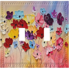 Wjlksjd Lichtschalterabdeckung mit buntem Blumenmuster, dekorativ, 2-Gang-Doppel-Kippschalter, 3D-Blumenkunst, strukturierte Wandplatte, Mädchenzimmer, Schalterplatte, elektrisch, für Waschküche,