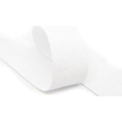 50 m ilgio 100 % medvilninės virvelinės juostos / siūlių juostos ritinys, baltos spalvos, 30 mm