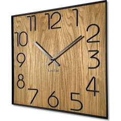 FLEXISTYLE Medinis sieninis laikrodis Wood Square Wood Ąžuolas 40 cm skersmens Medienos išvaizda be tykojimo triukšmo