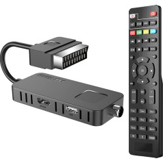 Antžeminis skaitmeninis dekoderis 2022 DVB-T2-Dcolor Full HD Scart HDMI TV Stick Priima visus nemokamus kanalus Palaiko 1080P H265 Main10 PVR USB WiFi Multimedia [Įeina 2-in-1 nuotolinio valdymo pultas]