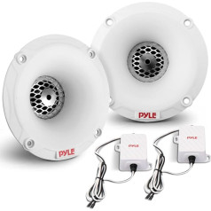 KIT-Set FÜR Pyle PLMRTW25W 1 Marine-Kit mit 2 Hochtönern mit abnehmbaren Hörnern und 2 Frequenzweichen, 60 Watt RMS und 120 Watt Max, 4 Ohm, wasserdicht, für Boot, Meer, Farbe weiß, 1 rinkinys