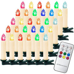 Gotoll 50 LED kalėdinių žvakių RGB spalvingos kalėdinės eglutės žvakės Belaidės žvakės su nuotolinio valdymo laikmačiu Žvakių žibintai IP44 Vandeniui atsparus apšvietimas Mirksintis Kalėdų eglutei Kalėdos
