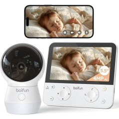 BOIFUN 5,5 colio kūdikių monitorius su kameros programėle, dirbtinio intelekto / skrandžio miego / judesio / triukšmo aptikimas, 4 MP PTZ 355°/115° naktinis matymas, spalvota naktinė šviesa, saugi duomenų apsauga, automatinis sekimas, lopšinės