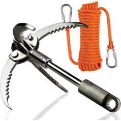 QUADPALM Grappling-Haken und orangefarbenes Seil, 10 m, multifunkcinis, strapazierfähig, Überlebens-Haken, 4 Edelstahl-Klappkrallen, Überlebensausrüstung, Lauko, Kempingai, Wandern