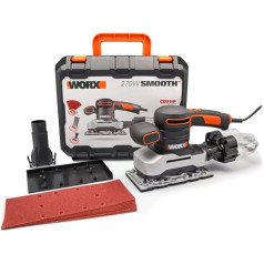 WORX WX642.1 orbitinis šlifuoklis 270 W - elektrinis profesionalus šlifavimo įrankis - šlifavimas be dulkių - su švitriniu popieriumi ir dėklu, juodas, oranžinis