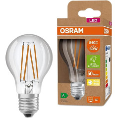 OSRAM LED energiją taupanti lemputė, stiklinė kaitinamoji lemputė su E27 lizdu, šiltai balta (3000 K), 4 W, pakeičia įprastas 60 W lemputes, ypač efektyviai naudoja energiją ir taupo energiją, pakuotė