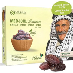 NABALI FAIRKOST FÜR ALLE Medjool Medjoul Datulės iš Palestinos - 100 % natūralios veganiškos, aromatingos, tradicinės, šviežios ir rytietiškos, be konservantų, 5 kg (pakuotė po 1), didelės/didelės